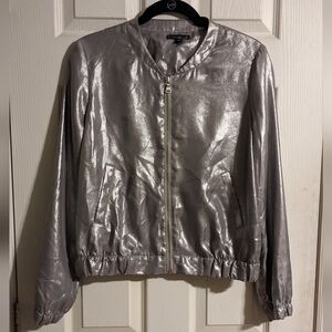Express Silver Bomber Jacket S Lightweight Y2K Metallic Festival